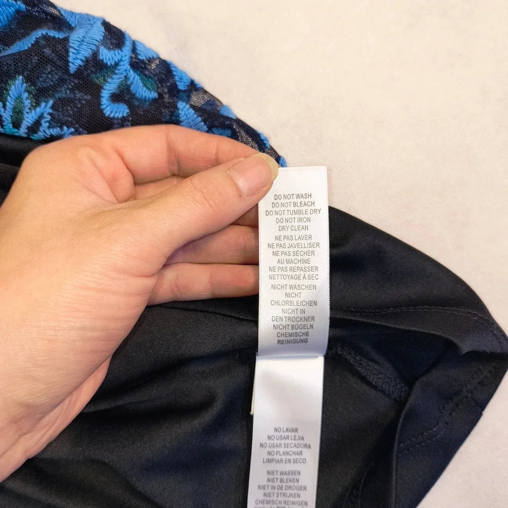 Adrianna Papell Black Blue Embroidered Floral Cocktail Party Dress Size 12 - Picture 9 of 11